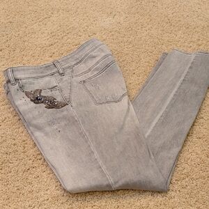 Chico's Gray Distressed Embellished Jeggings 00